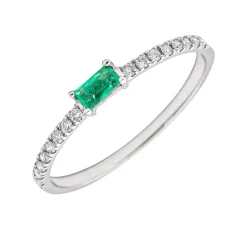 Anillo Aura Esmeralda Diamantes G-VS Oro Blanco 18K