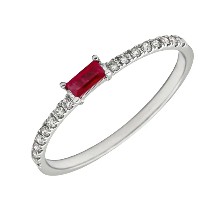 Anillo Aura Rubí Diamantes Oro Blanco 18K