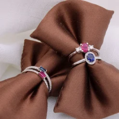 Anillo Aura Zafiro Diamantes Oro Blanco 18K