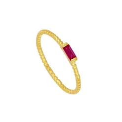 Anillo Baguette Fucsia Plata Dorada