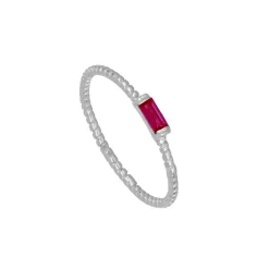 Anillo Baguette Fucsia Plata