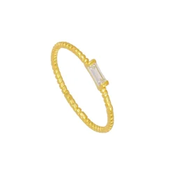 Anillo Baguette Plata Dorada