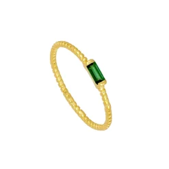 Anillo Baguette Verde Plata Dorada
