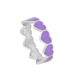Anillo Corazones Lila Plata