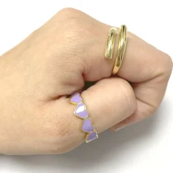 Anillo Corazones Lila Plata