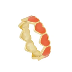 Anillo Corazones Naranja Plata Dorada