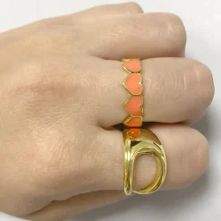Anillo Corazones Naranja Plata Dorada
