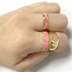 Anillo Corazones Rosa Plata Dorada