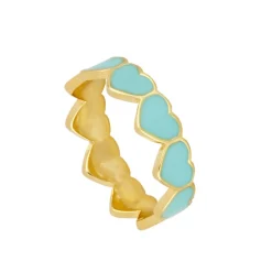 Anillo Corazones Turquesa Plata Dorada