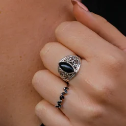 Anillo Dois Black Plata