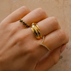 Anillo Dois Black Plata Dorada