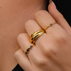 Anillo Dois Black Plata Dorada