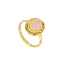 Anillo Kin Calcedonia Rosa Plata Dorada