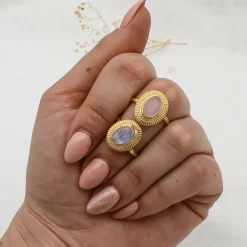Anillo Kin Calcedonia Rosa Plata Dorada