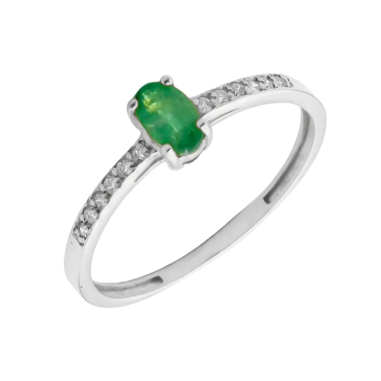 Anillo Ovale Esmeralda Diamantes Oro Blanco 18K
