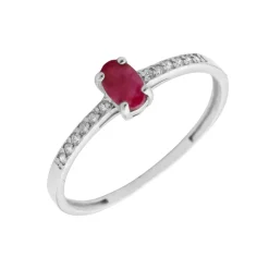 Anillo Ovale Rubí Diamantes Oro Blanco 18K
