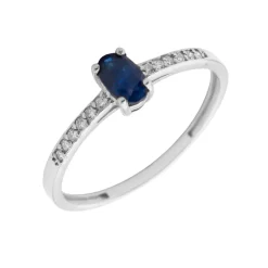 Anillo Ovale Zafiro Diamantes Oro Blanco 18K