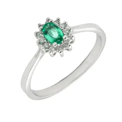Anillo Rose Esmeralda Diamantes G-VS Oro Blanco 18K