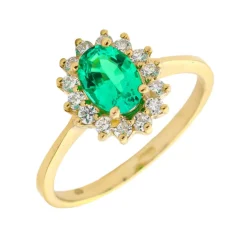 Anillo Rosetón Esmeralda Diamantes Oro 18K