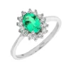 Anillo Rosetón Esmeralda Diamantes Oro Blanco 18K