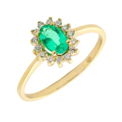 Anillo Rosetón Esmeralda Diamantes Oro 18K