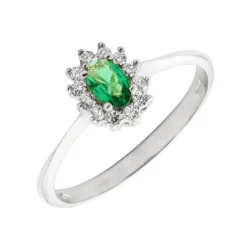 Anillo Rosetón Esmeralda Oro Blanco 18K