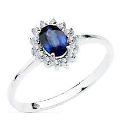 Anillo Rosetón Zafiro Diamantes Oro Blanco 18K