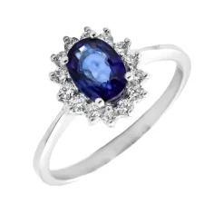 Anillo Rosetón Zafiro Diamantes Oro Blanco 18K