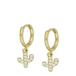 Aros Cactus Circonitas Plata Dorada