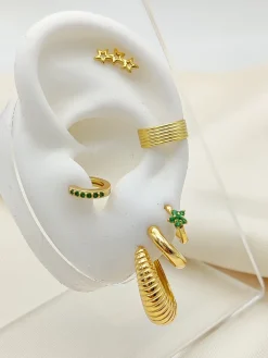 Aros Cleo Green Plata Dorada