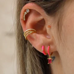 Aros Clio Fucsia Plata Dorada