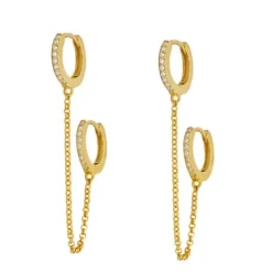 Aros Doble Acra Chain Plata Dorada