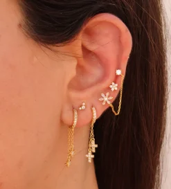Aros Doble Croixed Chain Plata Dorada