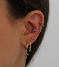 Aros Dunia Green Plata Dorada