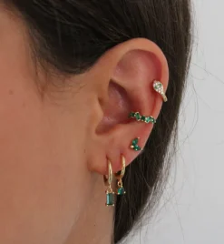 Aros Dunia Verde Plata Dorada