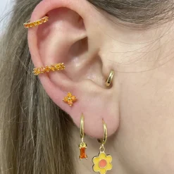 Aros Flower Amarillo Plata