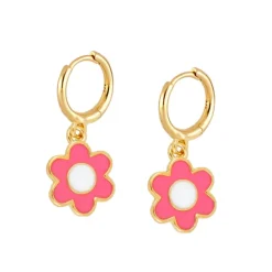Aros Flower Rosa Plata Dorada