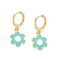 Aros Flower Turquesa Plata Dorada