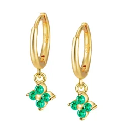 Aros Glam Green Plata Dorada