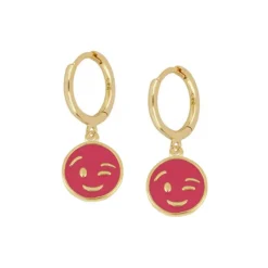 Aros Guiño Fucsia Plata Dorada
