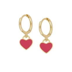 Aros Heart Fucsia Plata Dorada