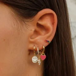 Aros Heart Fucsia Plata Dorada