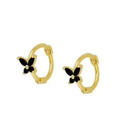 Aros Marilia Black Plata Dorada