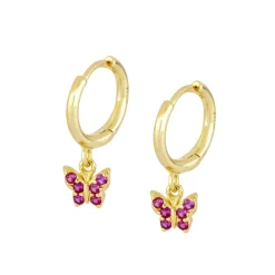 Aros Mariposa Fucsia Plata Dorada
