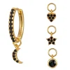 Aros Multi Charms Black Plata Dorada