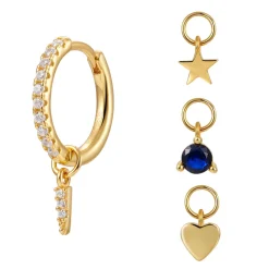 Aros Multi Charms Blue Plata Dorada