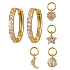 Aros Multi Charms Circonita Plata Dorada