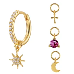 Aros Multi Charms Pink Plata Dorada