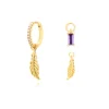 Aros Multi Charms Pluma Plata Dorada