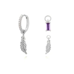 Aros Multi Charms Pluma Plata